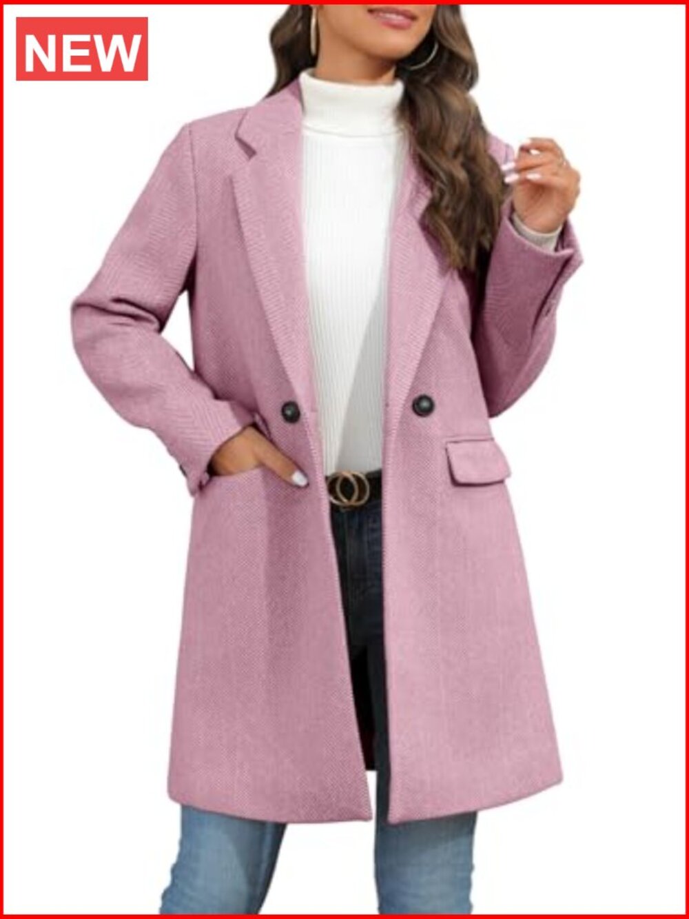 Notch Lapel Double Breasted Trench Coat Peacoat Winter Long Blazer Jacket - Picture 3 of 7